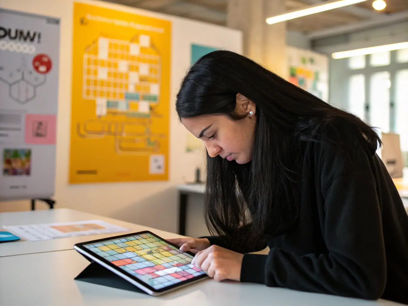 A vibrant image of a player immersed in a 星空电竞 puzzle game, showcasing the platform's user-friendly interface and engaging gameplay.